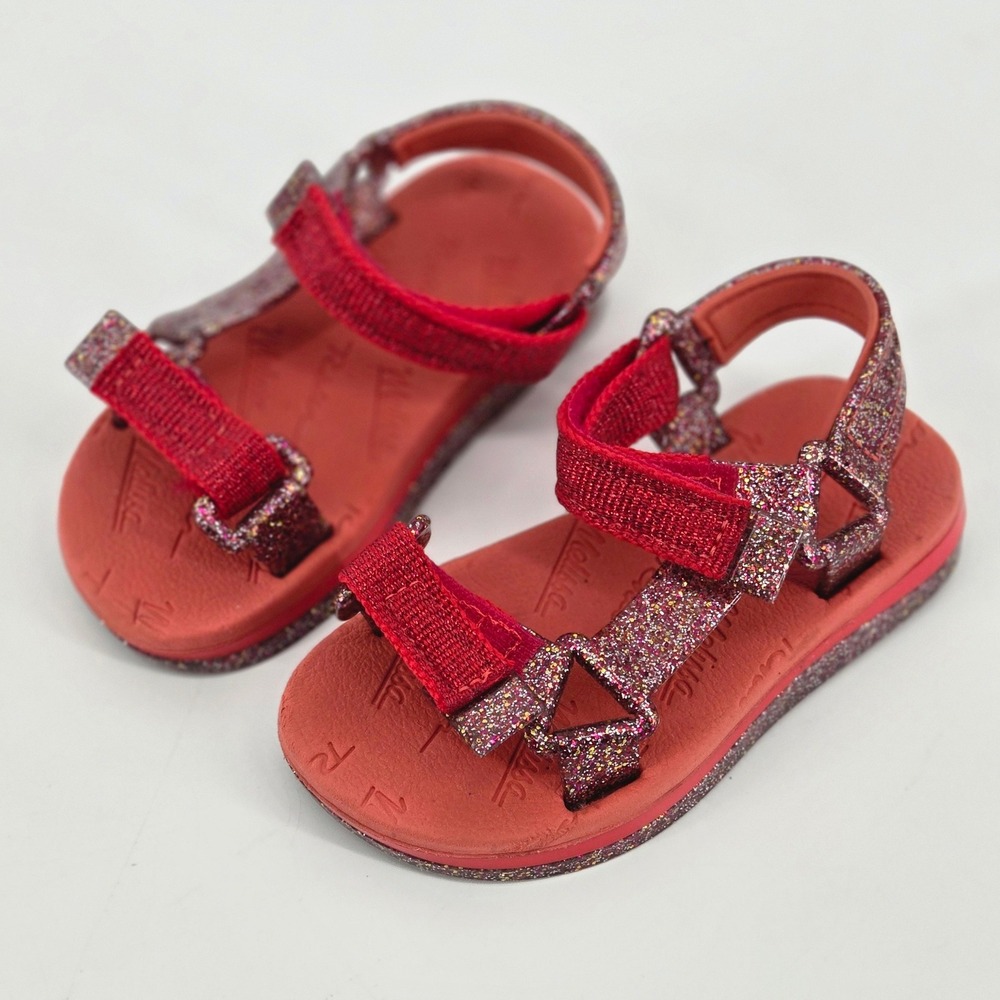 Mini Melissa Rider Papete Red Rainbow Glitter Strappy Jelly Sandals Toddler 8